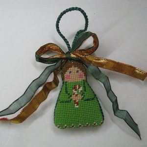 Angel/Girl with Candy Cane Cross Stitch Plush Christmas Ornament 2021